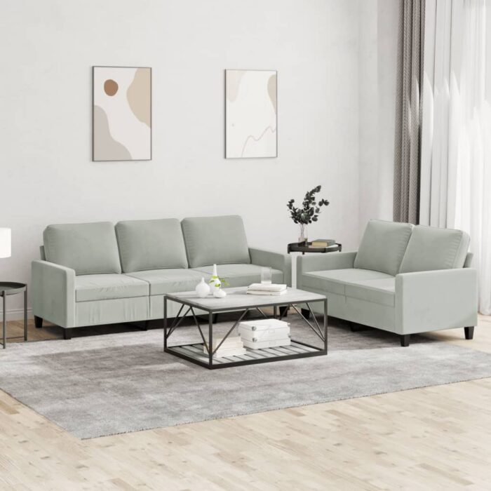 VXL8721012064836_m_en_hd_1.jpg Ensemble de canapés 2 pcs avec coussins Gris clair Velours – Image 1