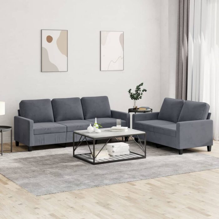 VXL8721012064843_m_en_hd_1.jpg Ensemble de canapés 2 pcs avec coussins Gris foncé Velours – Image 1