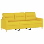 Ensemble de canapés 3 pcs avec coussins Jaune clair Tissu – Image 3