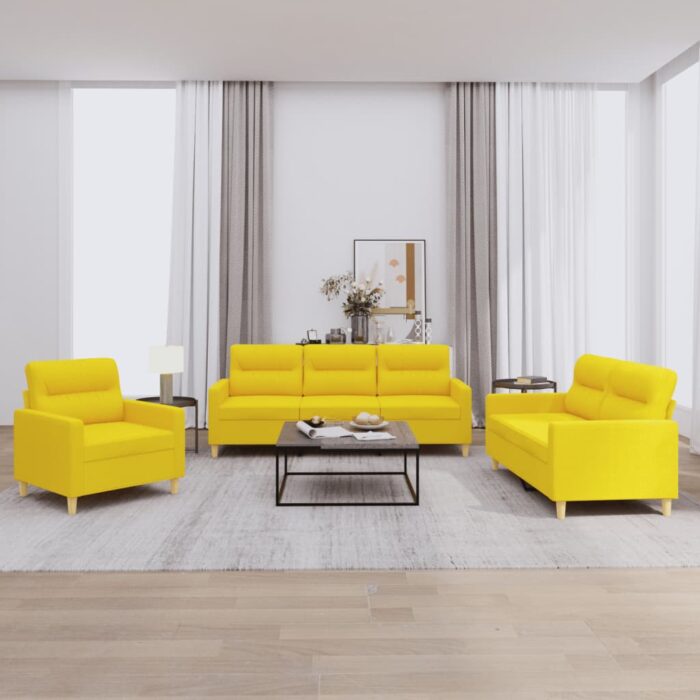 Ensemble de canapés 3 pcs avec coussins Jaune clair Tissu – Image 1