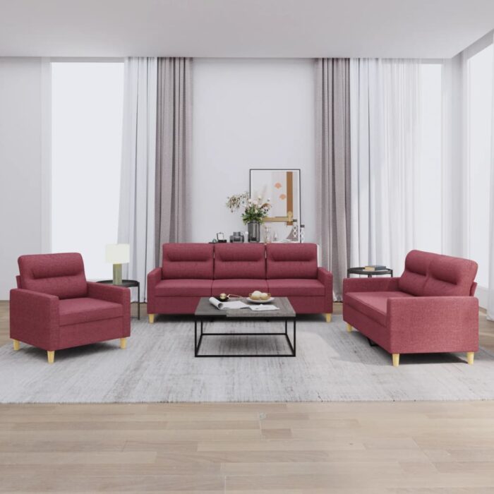 Ensemble de canapés 3 pcs avec coussins Rouge bordeaux Tissu – Image 1