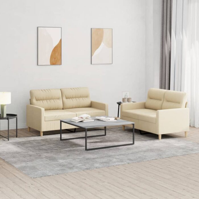 VXL8721012065376_m_en_hd_1.jpg Ensemble de canapés 2 pcs avec coussins Crème Tissu – Image 1