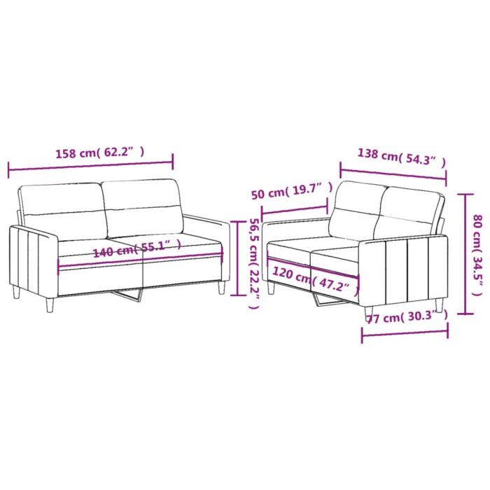 Ensemble de canapés 2 pcs avec coussins Marron Tissu – Image 4