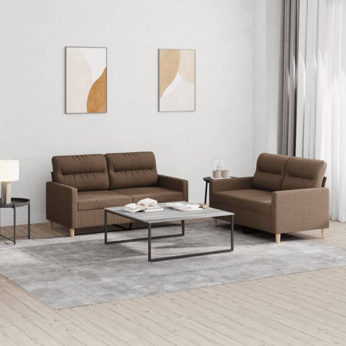 Ensemble de canapés 2 pcs avec coussins Marron Tissu – Image 1