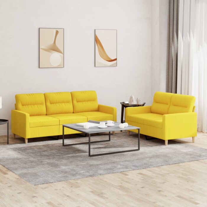 Ensemble de canapés 2 pcs avec coussins Jaune clair Tissu – Image 1