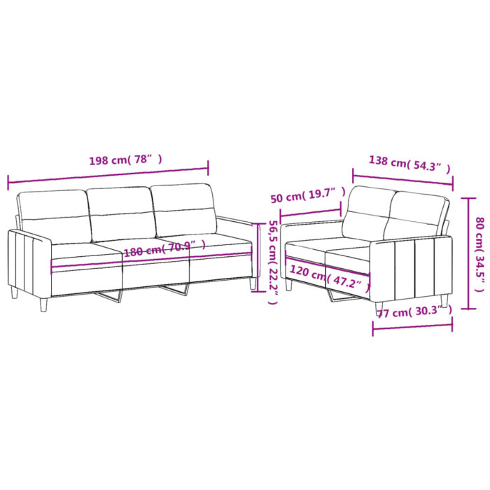 Ensemble de canapés 2 pcs avec coussins Rouge bordeaux Tissu – Image 4