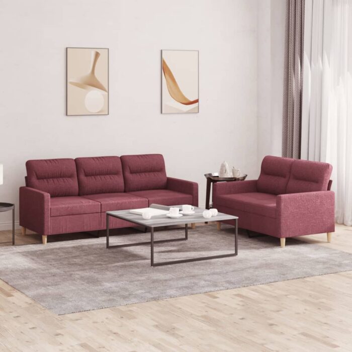 Ensemble de canapés 2 pcs avec coussins Rouge bordeaux Tissu – Image 1