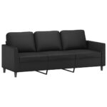 Ensemble de canapés 3 pcs avec coussins Noir Similicuir – Image 3