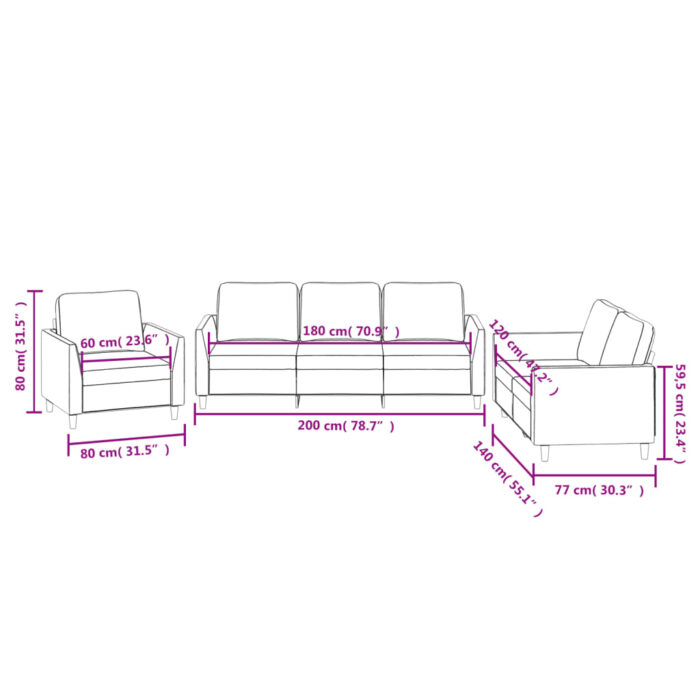 Ensemble de canapés 3 pcs avec coussins Noir Similicuir – Image 6