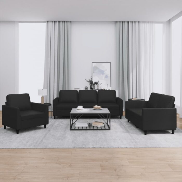 Ensemble de canapés 3 pcs avec coussins Noir Similicuir – Image 1