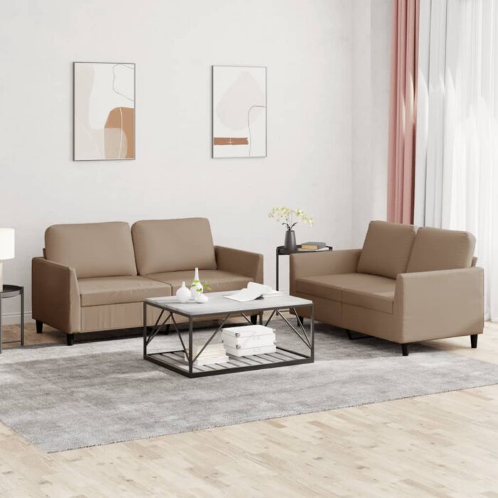 Ensemble de canapés 2 pcs avec coussins Cappuccino Similicuir – Image 1