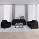 Ensemble de canapés 3 pcs avec coussins Noir Tissu