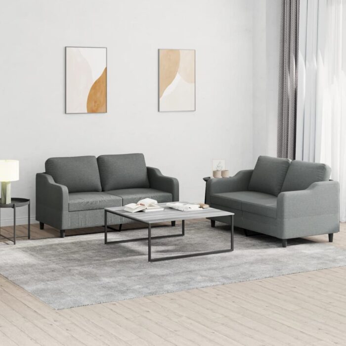 VXL8721012067707_m_en_hd_1.jpg Ensemble de canapés 2 pcs avec coussins Gris foncé Tissu – Image 1