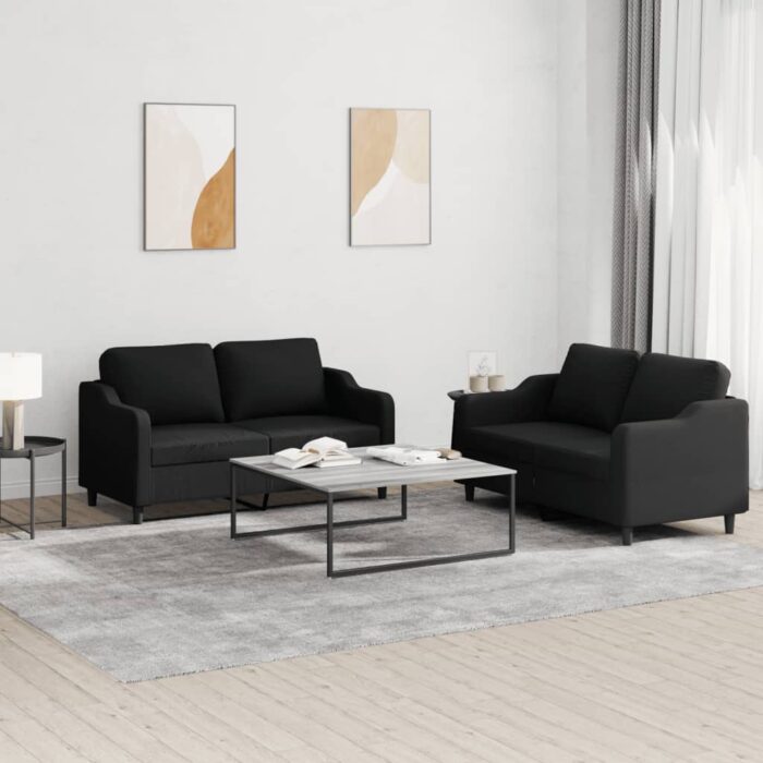Ensemble de canapés 2 pcs avec coussins Noir Tissu – Image 1