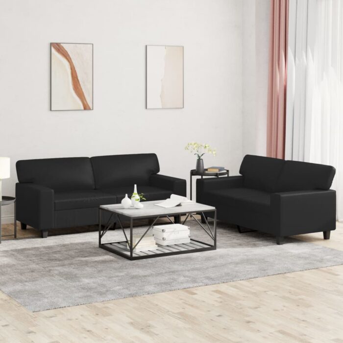 Ensemble de canapés 2 pcs noir similicuir – Image 1
