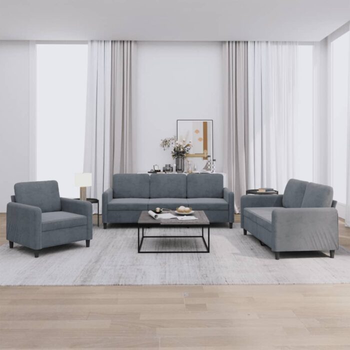 Ensemble de canapés 3 pcs gris foncé velours – Image 1