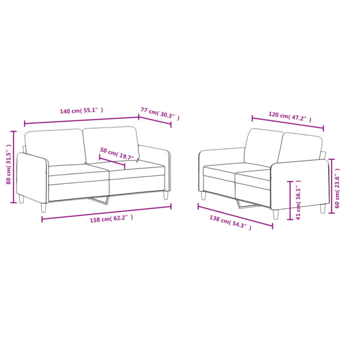 Ensemble de canapés 2 pcs gris clair velours – Image 5