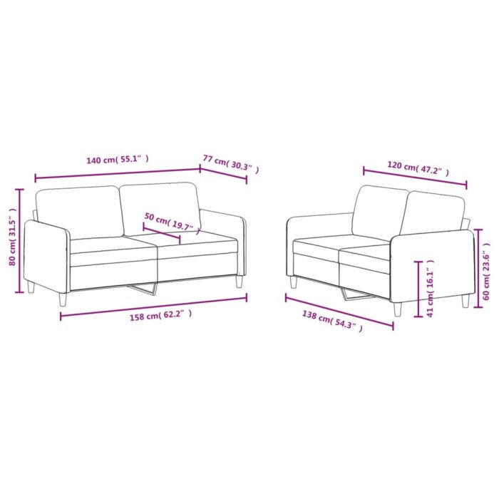 Ensemble de canapés 2 pcs gris foncé velours – Image 5