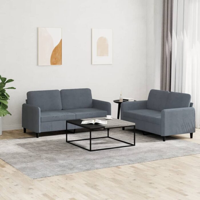 Ensemble de canapés 2 pcs gris foncé velours – Image 1
