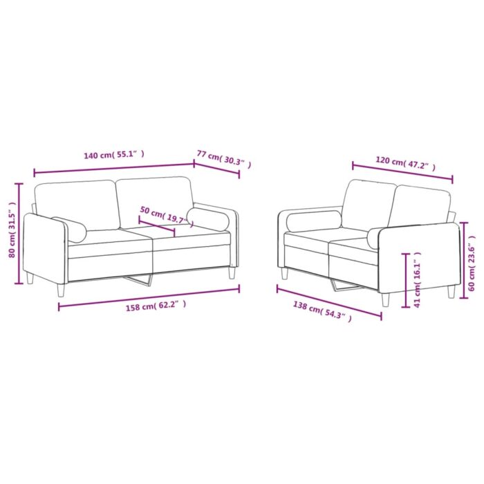 Ensemble de canapés 2 pcs avec coussins gris foncé velours – Image 6