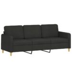 Ensemble de canapés 3 pcs avec coussins Noir Tissu – Image 3