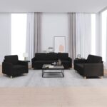Ensemble de canapés 3 pcs avec coussins Noir Tissu