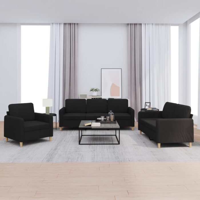 Ensemble de canapés 3 pcs avec coussins Noir Tissu – Image 1