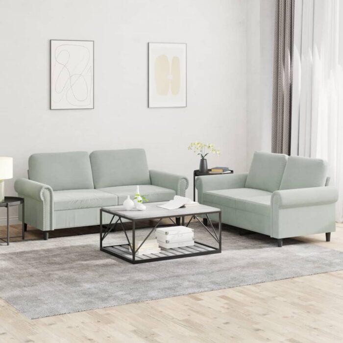 Ensemble de canapés 2 pcs avec coussins Gris clair Velours – Image 1