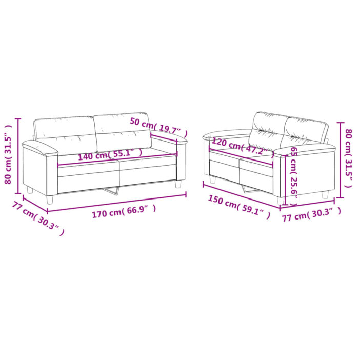 Ensemble de canapés 2 pcs avec coussins Noir Similicuir – Image 5