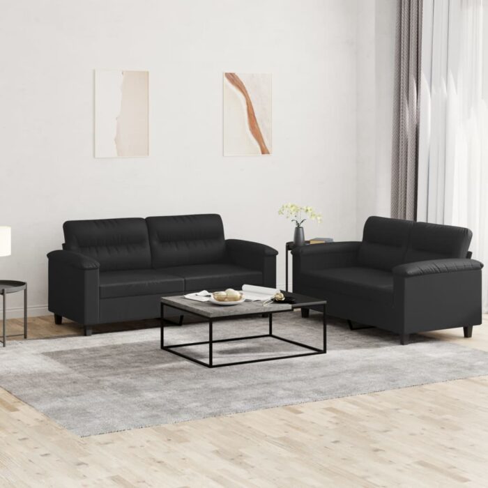 Ensemble de canapés 2 pcs avec coussins Noir Similicuir – Image 1