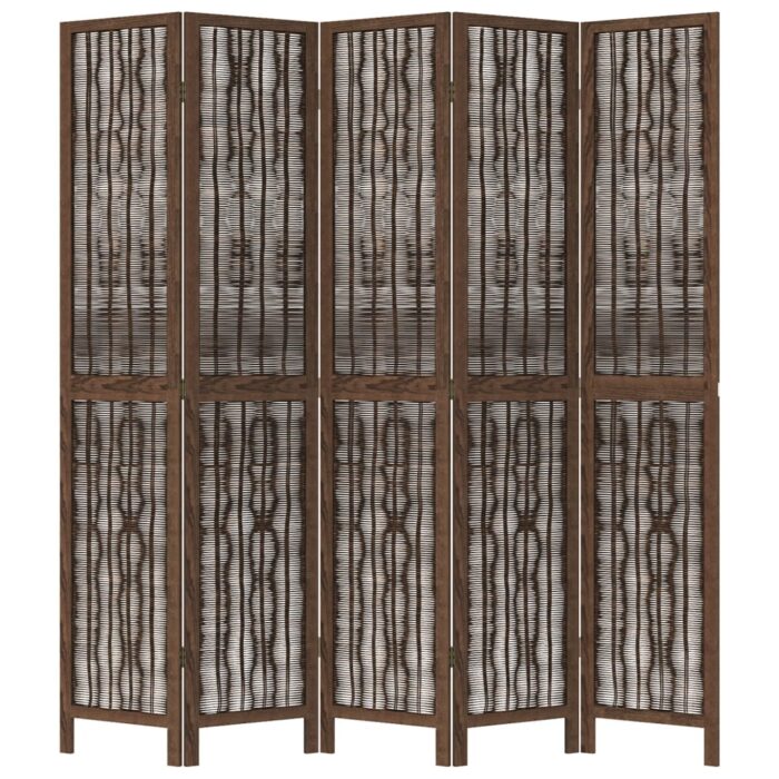 Cloison de séparation 5 panneaux marron foncé paulownia massif – Image 2