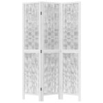 Cloison de séparation 3 panneaux blanc bois de paulownia massif – Image 2