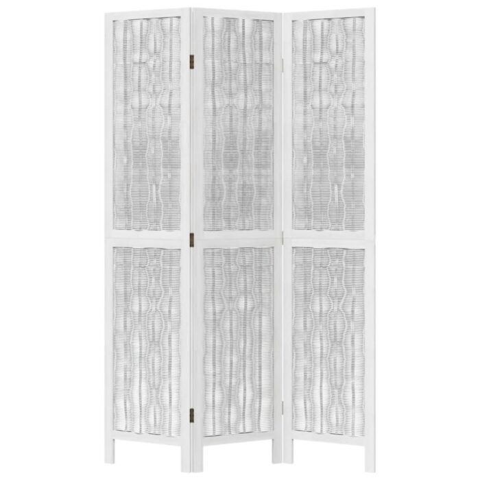 Cloison de séparation 3 panneaux blanc bois de paulownia massif – Image 2