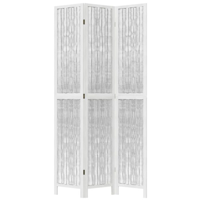 Cloison de séparation 3 panneaux blanc bois de paulownia massif – Image 2