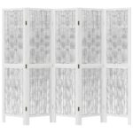 Cloison de séparation 5 panneaux blanc bois de paulownia massif – Image 2