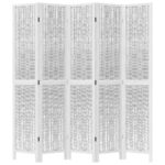 Cloison de séparation 5 panneaux blanc bois de paulownia massif – Image 2