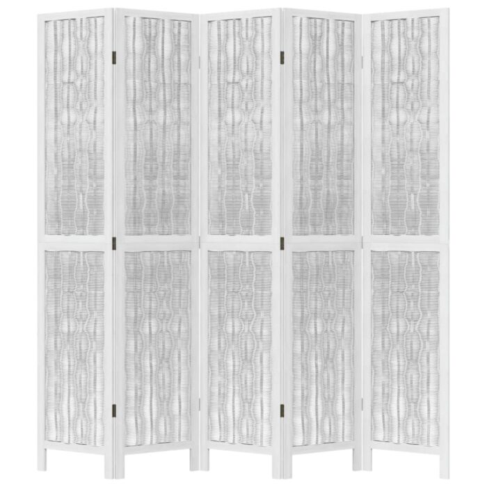 Cloison de séparation 5 panneaux blanc bois de paulownia massif – Image 2