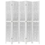 Cloison de séparation 5 panneaux blanc bois de paulownia massif – Image 2