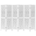 Cloison de séparation 6 panneaux blanc bois de paulownia massif – Image 2