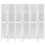 Cloison de séparation 6 panneaux blanc bois de paulownia massif – Image 2