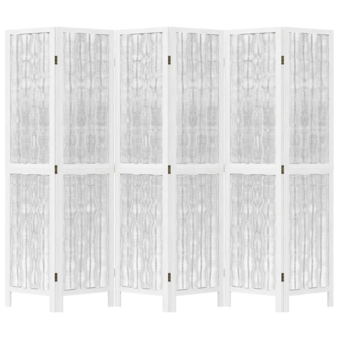 Cloison de séparation 6 panneaux blanc bois de paulownia massif – Image 2
