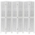 Cloison de séparation 6 panneaux blanc bois de paulownia massif – Image 2