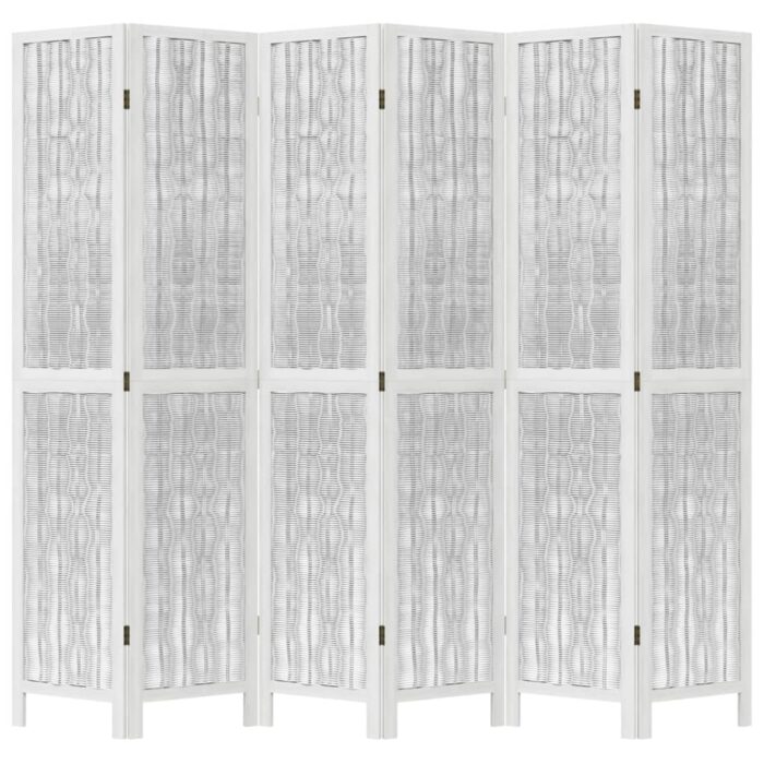 Cloison de séparation 6 panneaux blanc bois de paulownia massif – Image 2