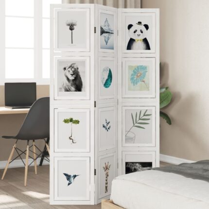 Cloison de séparation 3 panneaux blanc bois de paulownia massif