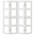 Cloison de séparation 4 panneaux blanc bois de paulownia massif – Image 3