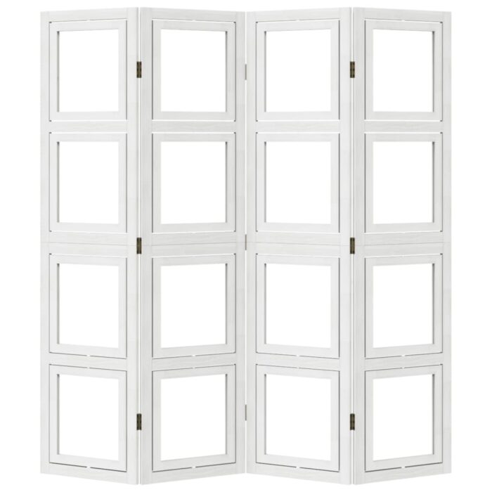 Cloison de séparation 4 panneaux blanc bois de paulownia massif – Image 3