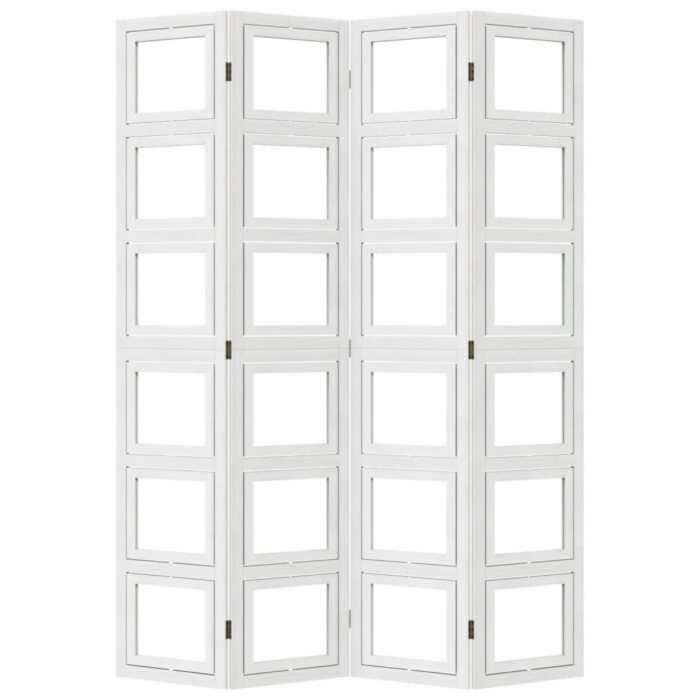 Cloison de séparation 4 panneaux blanc bois de paulownia massif – Image 3