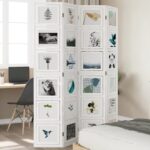 Cloison de séparation 4 panneaux blanc bois de paulownia massif