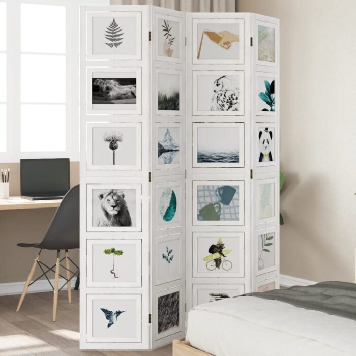 Cloison de séparation 4 panneaux blanc bois de paulownia massif – Image 1