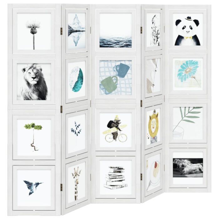 Cloison de séparation 5 panneaux blanc bois de paulownia massif – Image 2